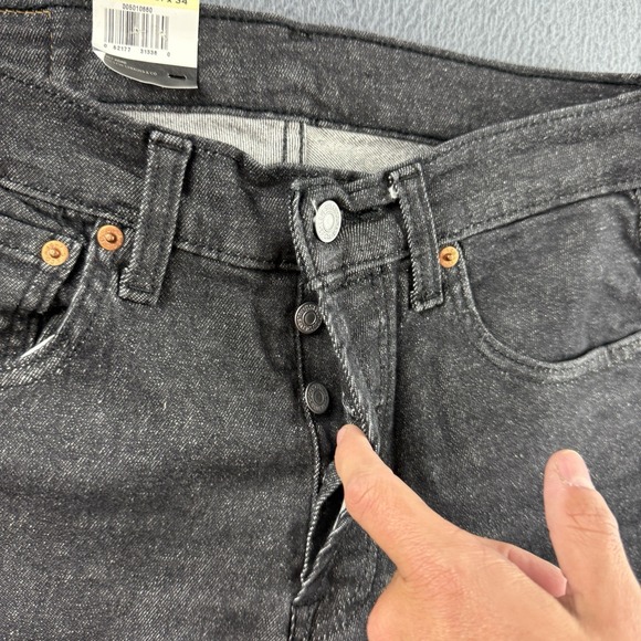 Levis 501 Jeans Mens 30x34 Black Button Fly Straight Stretch Denim Grunge NEW - Picture 6 of 12